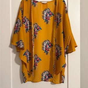 Vibrant Mustard Floral Kimono Blouse